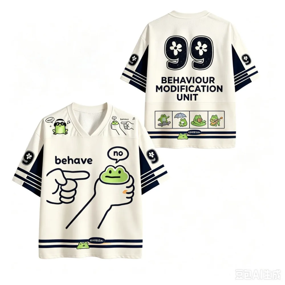 Y2K 3D-Druck Cartoon-Frosch Herren V-Ausschnitt Übergrößen-T-Shirt Japanischer Trendy Casual Schnelltrocknend Atmungsaktive Eltern-Kind-Kleidung – Detail 6