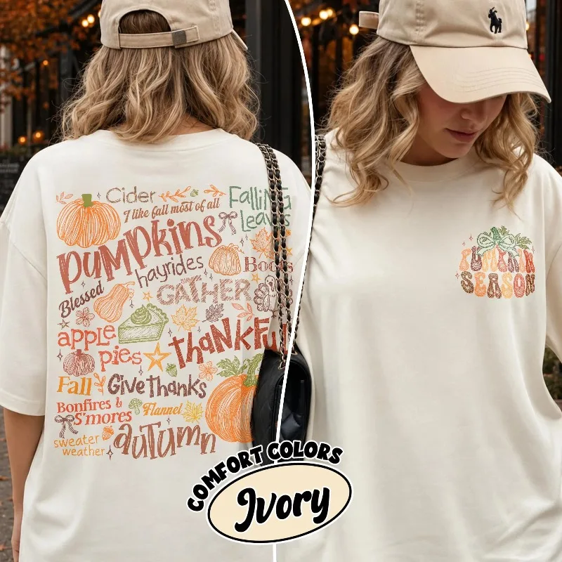 Autumn New Base Shirt Unisex Cotton T-shirtPumpkin Season Thanksgiving Tee, Thankful Tshirt, Friendsgiving Gift