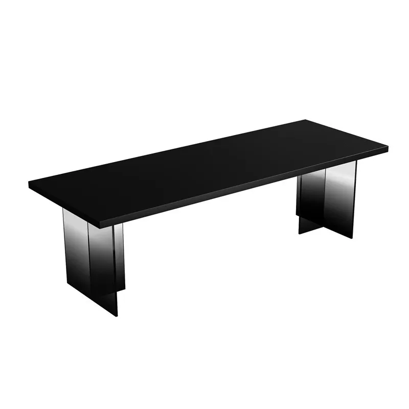 Gradient color acrylic solid wood computer desk, floating desk, wabi-sabi style, black minimalist office desk