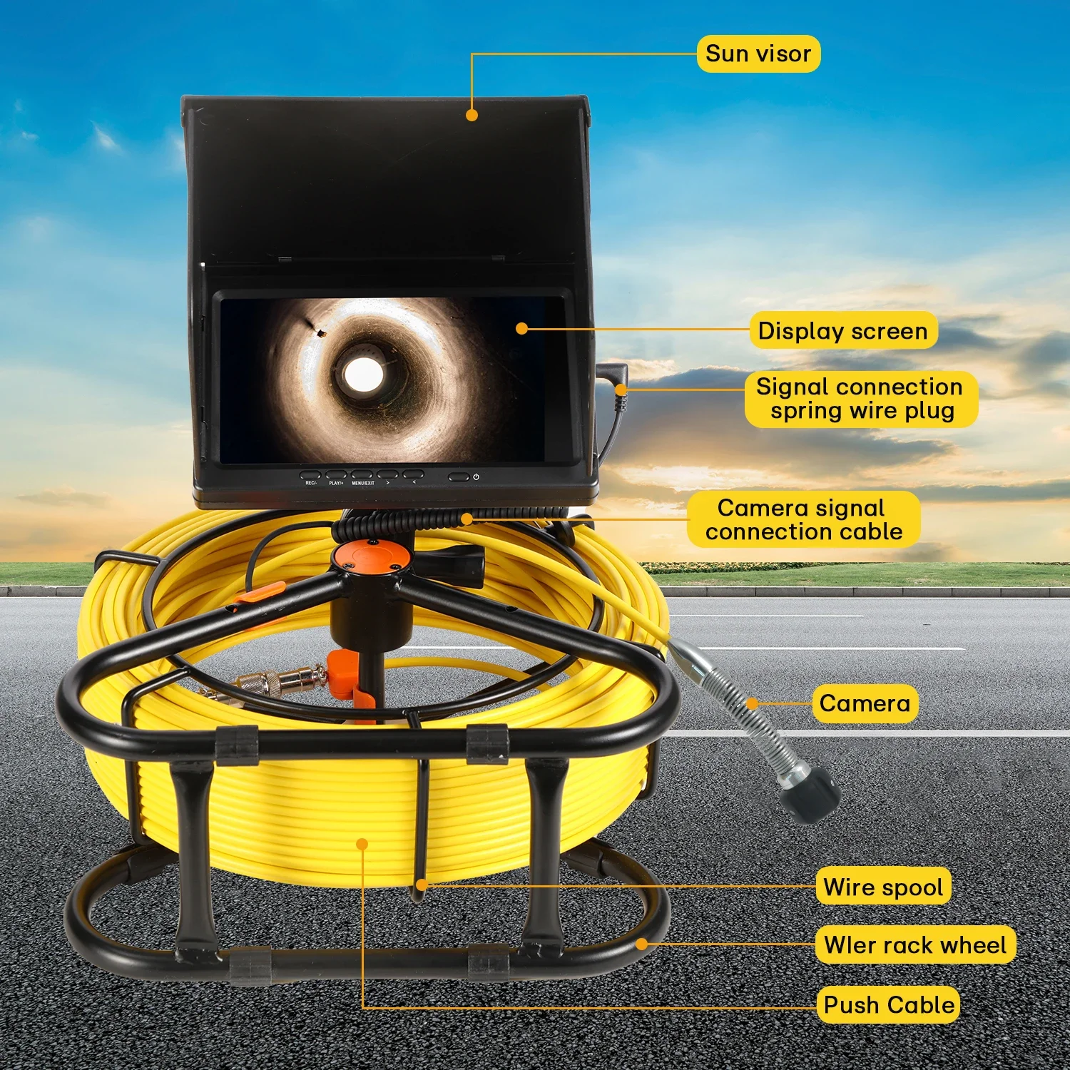32GB SD Card video Recording Sewer Pipeline Industrial Endoscope 23MM Drain Sewer Pipe Inspection Camera with 4500mA Battery
