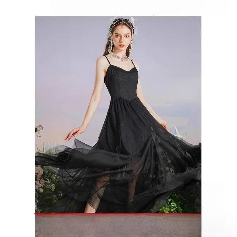 New French mesh suspender dress women's high waist slim fit retro style princess dress