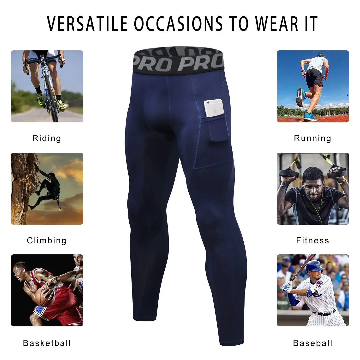 

Мужские компрессионные леггинсы Cool Dry для бега, тренировок в тренажерном зале, базовый слой, тайтсы с карманами, спортивные брюки для тренировок, размеры M-XL