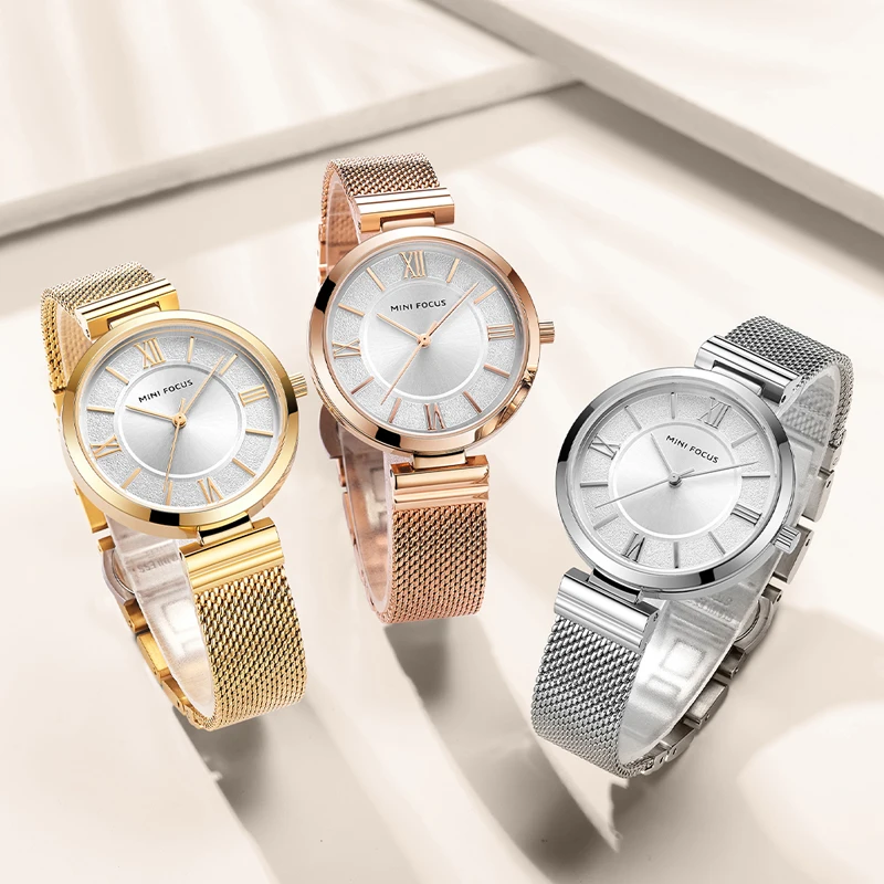 Mini Focus MF0272L Luxury Lady Watch Mesh Stainless Steel Waterproof With Japanese Movement Women Quartz Wrist Watches