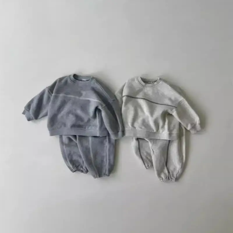 

2024 Autumn New Baby Simple Versatile Sports Set Infant Boys Sweatshirt + Pants 2pcs Suit Cotton Kids Girls Solid Casual Outfits