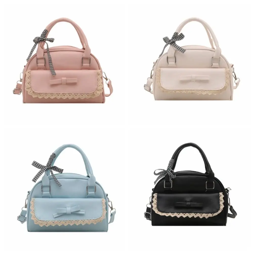 موضة بولي Leather الجلود بوسطن حقيبة يد سستة شريطة من الدانتيل Crossbody البولينج حقيبة الكورية نمط متعدد الوظائف القوس حقيبة كتف المرأة #5