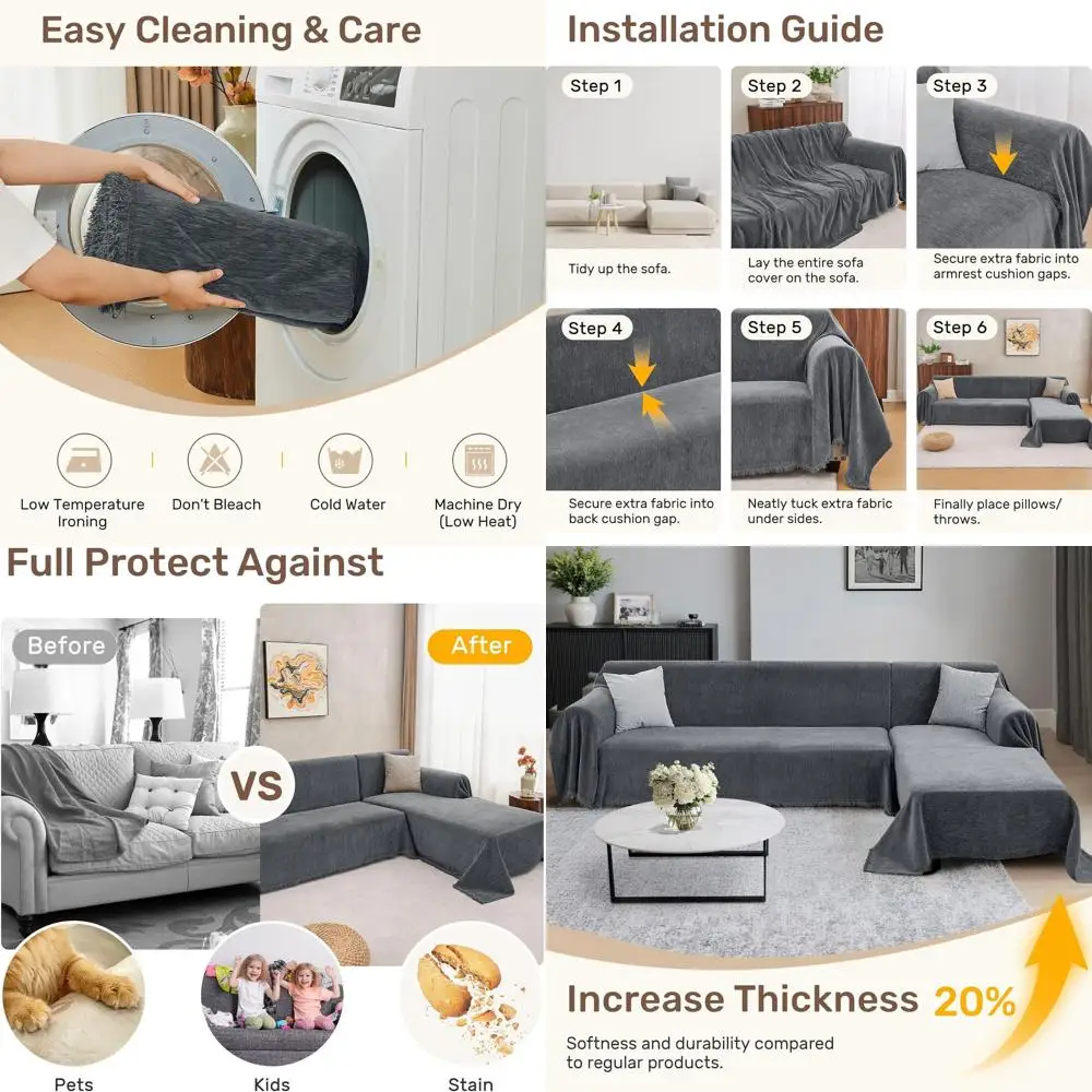 

Моющиеся чехлы для диванов L-образной формы, удобные для домашних животных, чехлы для диванов из 2 предметов для секционных диванов, большой размер, темно-серый, 71x110 + 71x118