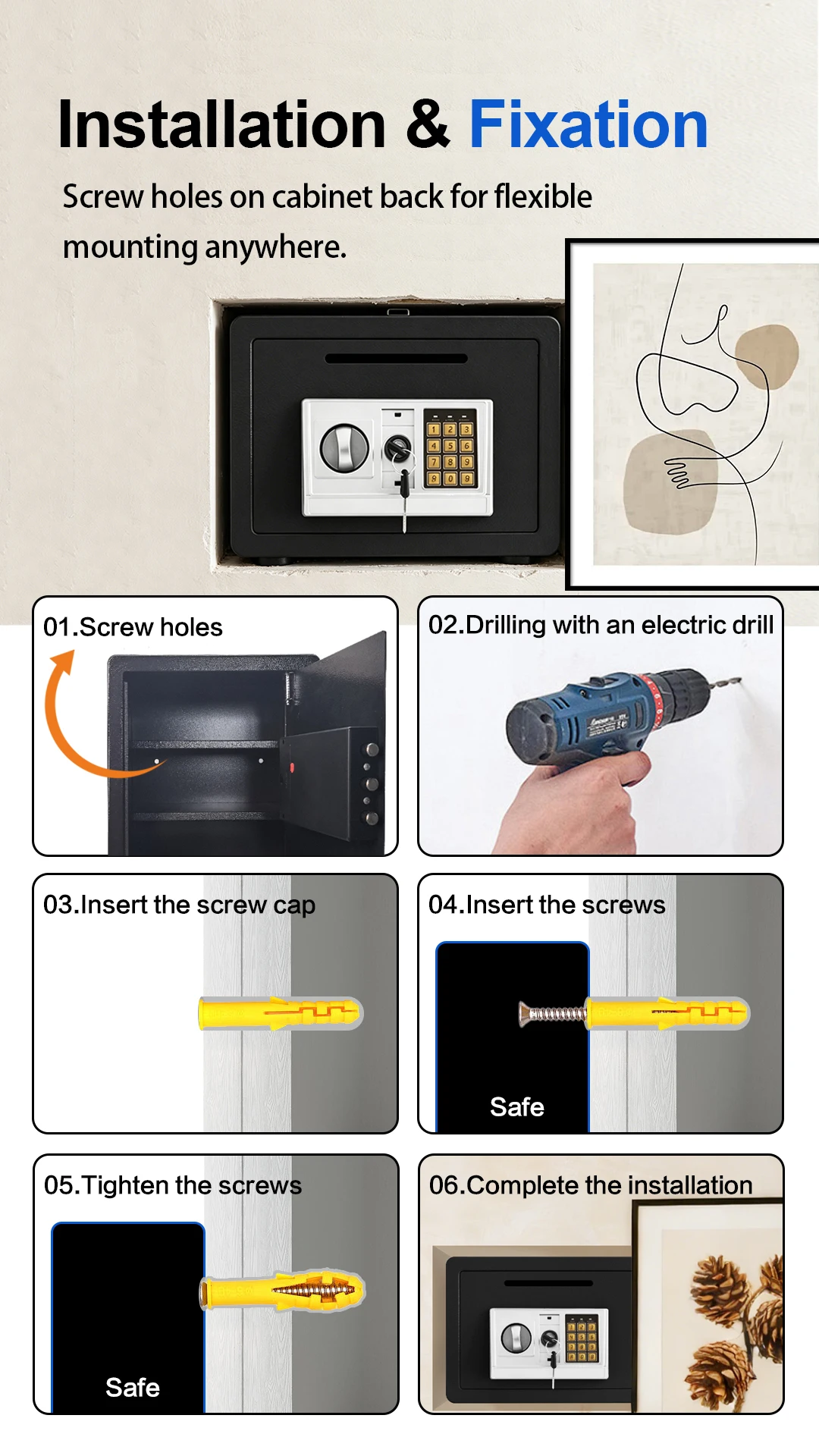 Home Safe Deposit Box Secure Storage for Cash, Jewelry & USD Documents Anti-Theft Piggy Bank & Home Security Safe for Valuables & Important Papers – Reliable Personal Safe to Protect Your Valuables Digital Lock Safe Decor Electronic Wall Ornaments Fa