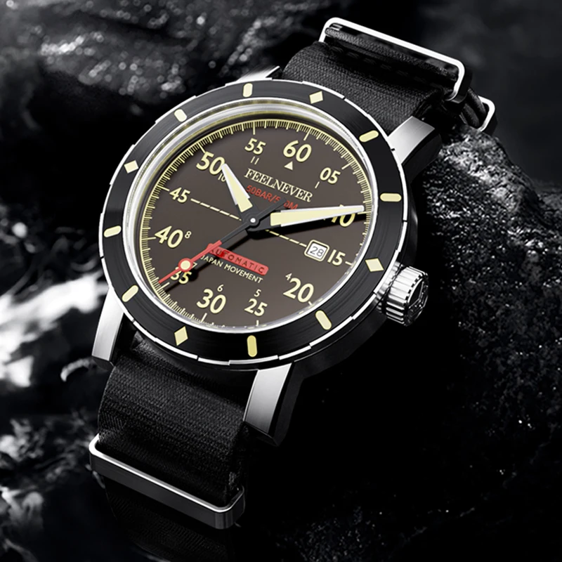 FEELNEVER Men's Mechanical Wristwatches 50Bar Waterproof Japan Movement Sapphire Automatic Watch for Men Relogios Masculino+BOX