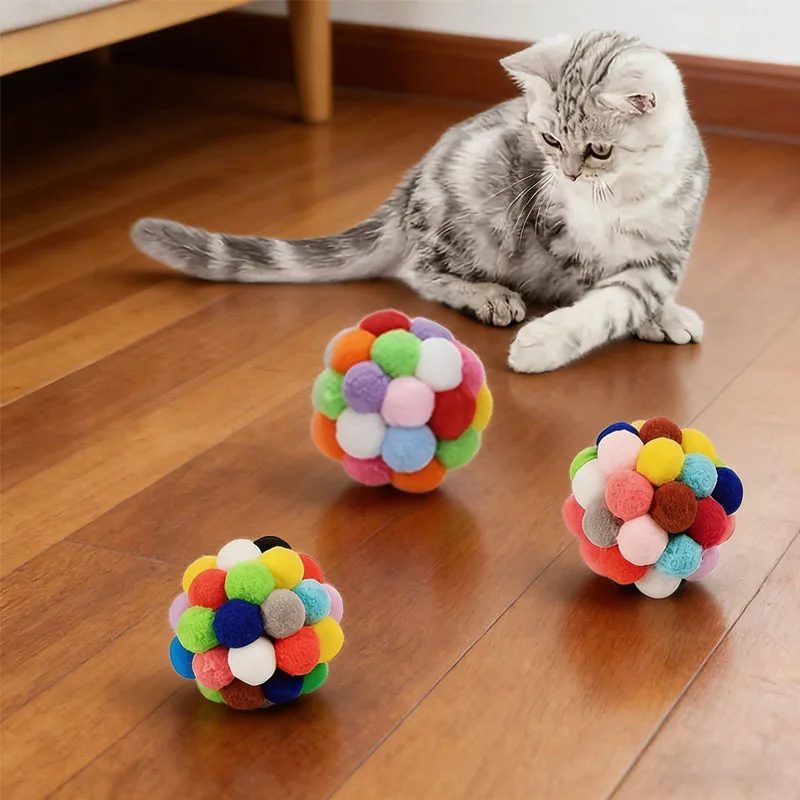 2er-/5er-Set Katzenbälle: Elastische Spielbälle mit Glocke für Selbstbeschäftigung – Teaser für Katzen, geeignet für Hauskatzen und Kätzchen, Kauspielzeug, zufällige Farbe