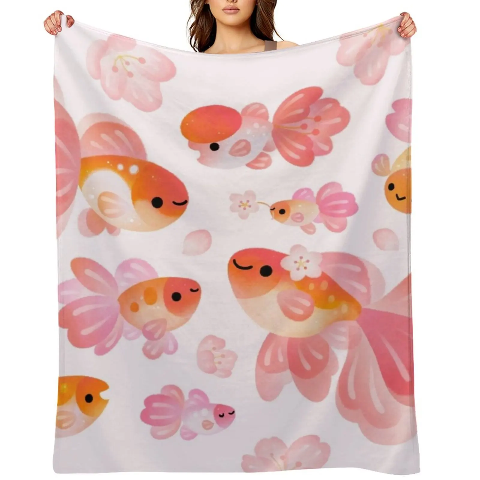 

Cherry Blossom Goldfish 2 Throw Blanket Bed linens Cute Plaid Luxury Throw for winter Blankets