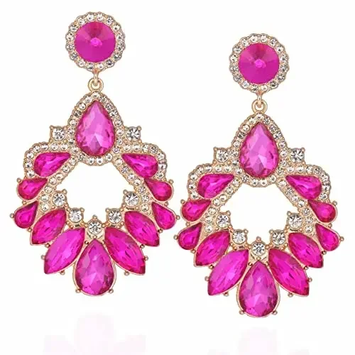 

Fashion Rhinestone Statement Drop Dangle Earrings Large Colorful Crystal Chandelier Earrings for Women Bridal Wedding Party Prom
