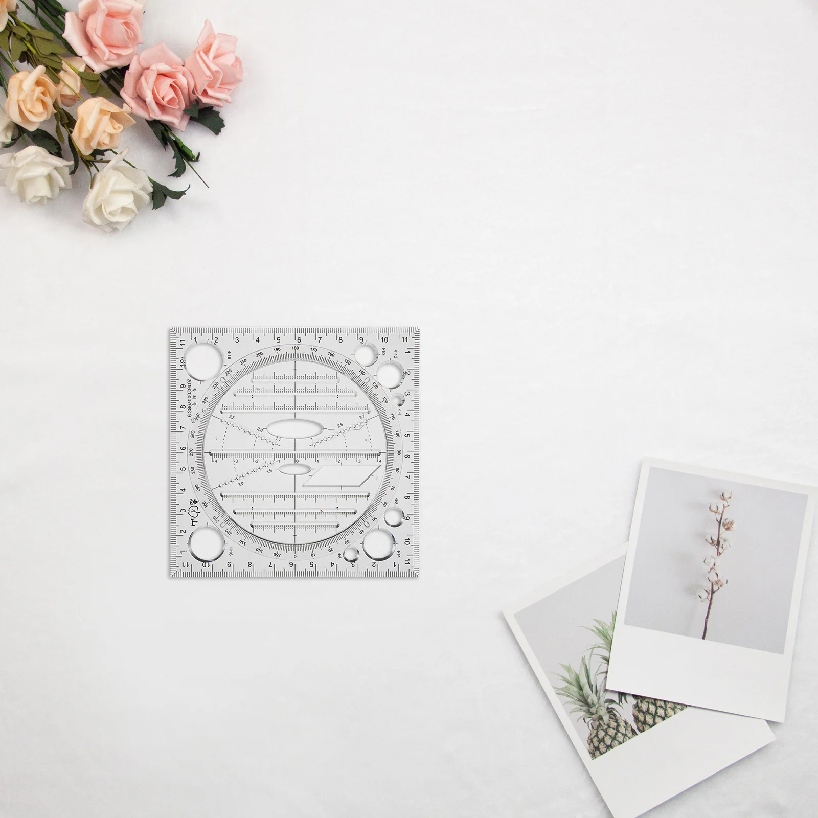 Geometric Drawing Template Plastic Circle Stencil 360° Angle Measurement Multi-Functional Ruler For Drafting Architecture