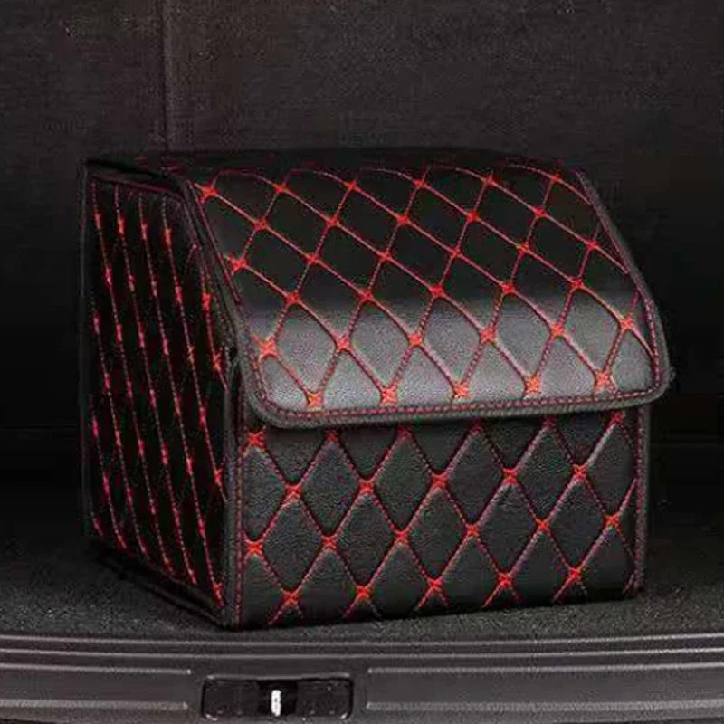 Portable Foldable Car Trunk Organizer Box Capacity PU Leather Storage Collapsible Trunk Bag with Lid Multiuse Waterproof Storage