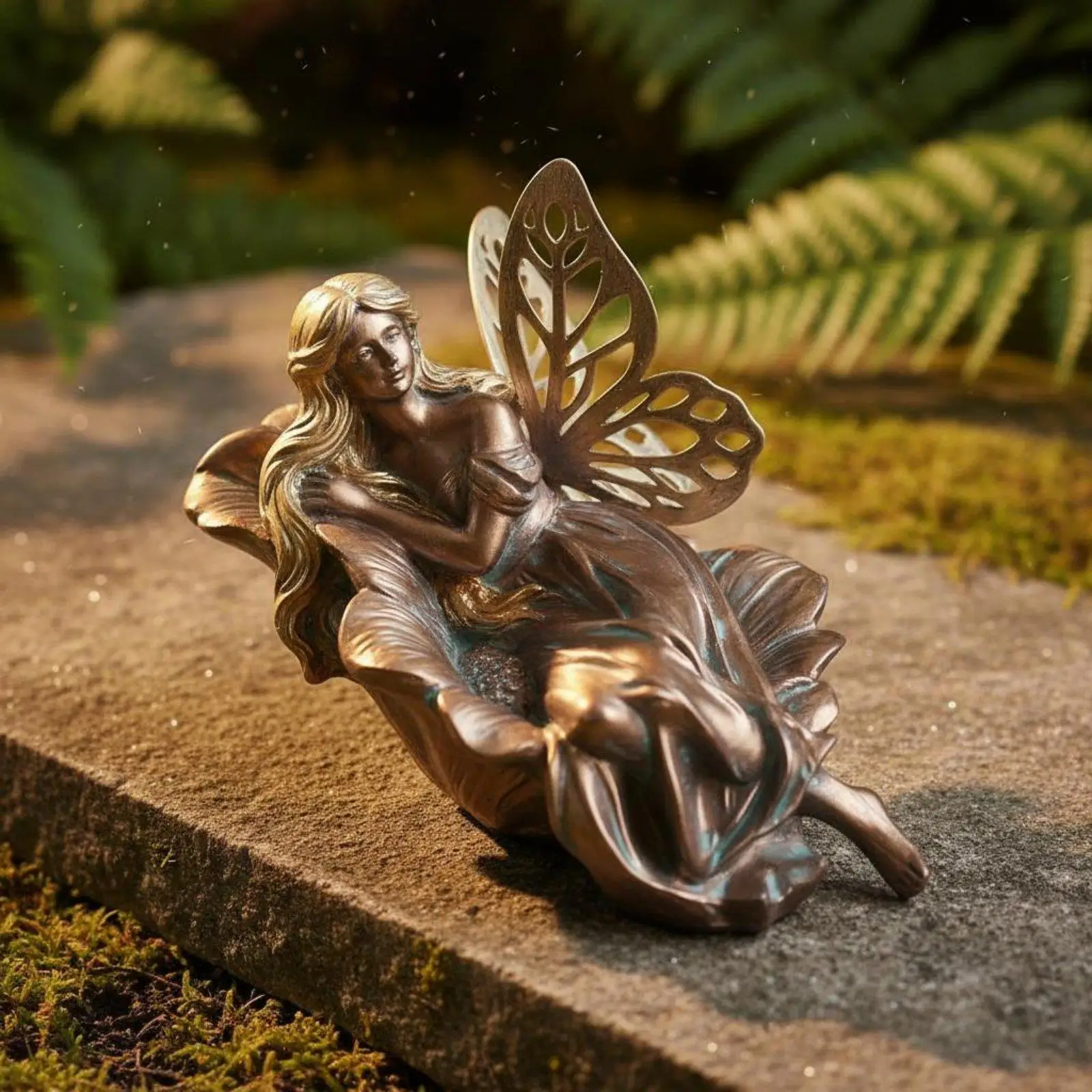 Bronze Finish Fairy Figurine Weather Resistant Sleeping Fairy Statue for Balcony