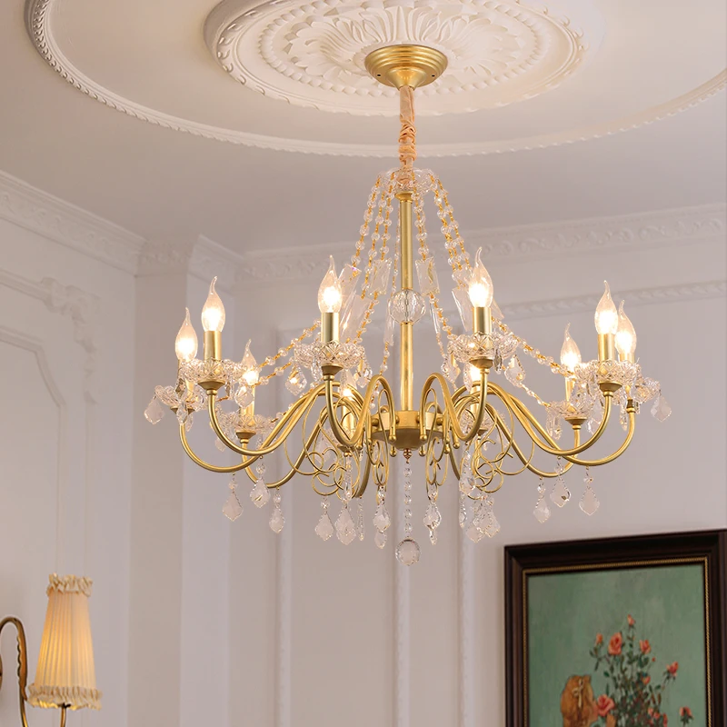 

Light luxury crystal chandelier European and American simple modern living room lamp dining room warm master bedroom lamp French