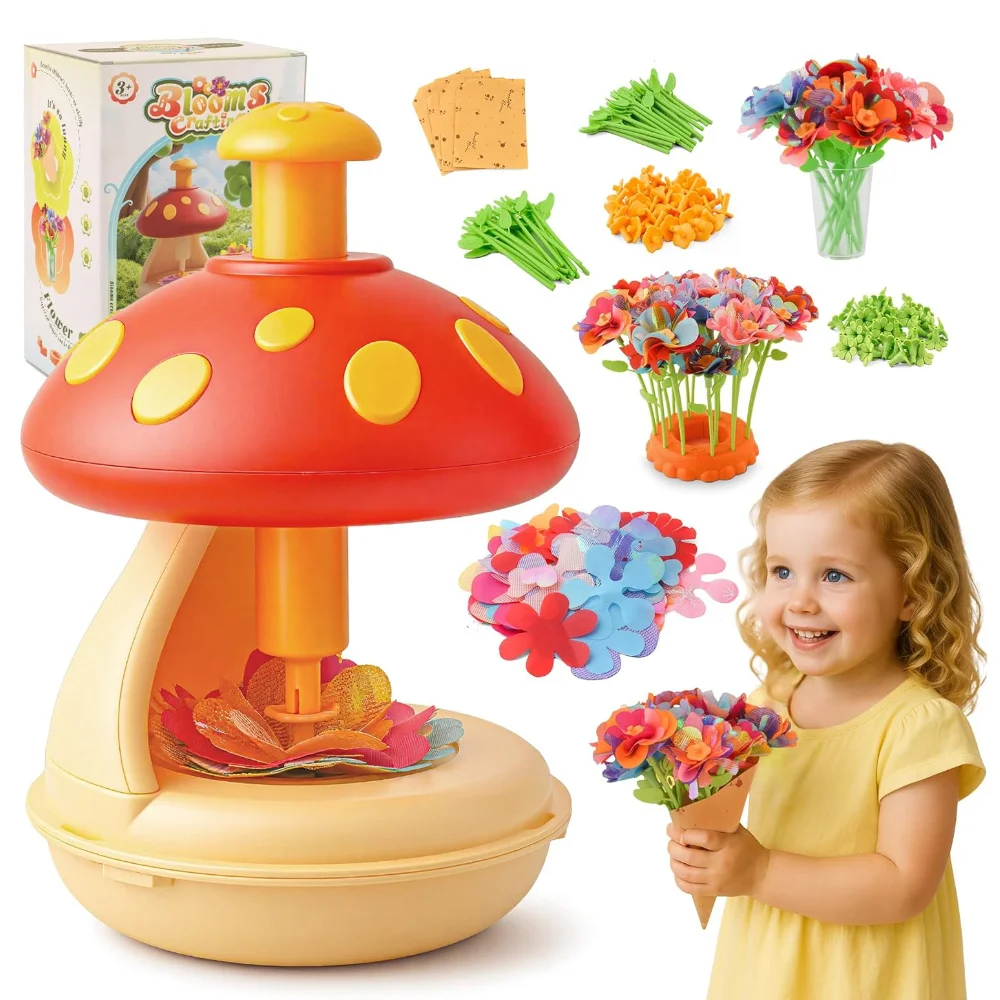 Fabric Flower Bouquets Craft Kit, Press-to-Create Flower Maker, DIY Arts Crafts for Kids Ages 4+, Girls Christmas Birthday Gift