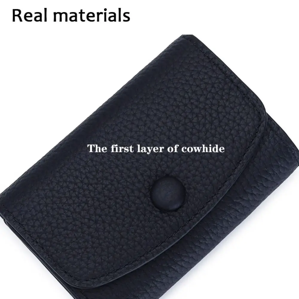 Short Style Genuine Leather Wallet Compact Size Large Capacity Card Storage Bag Foldable First Layer Cowhide Card Holder