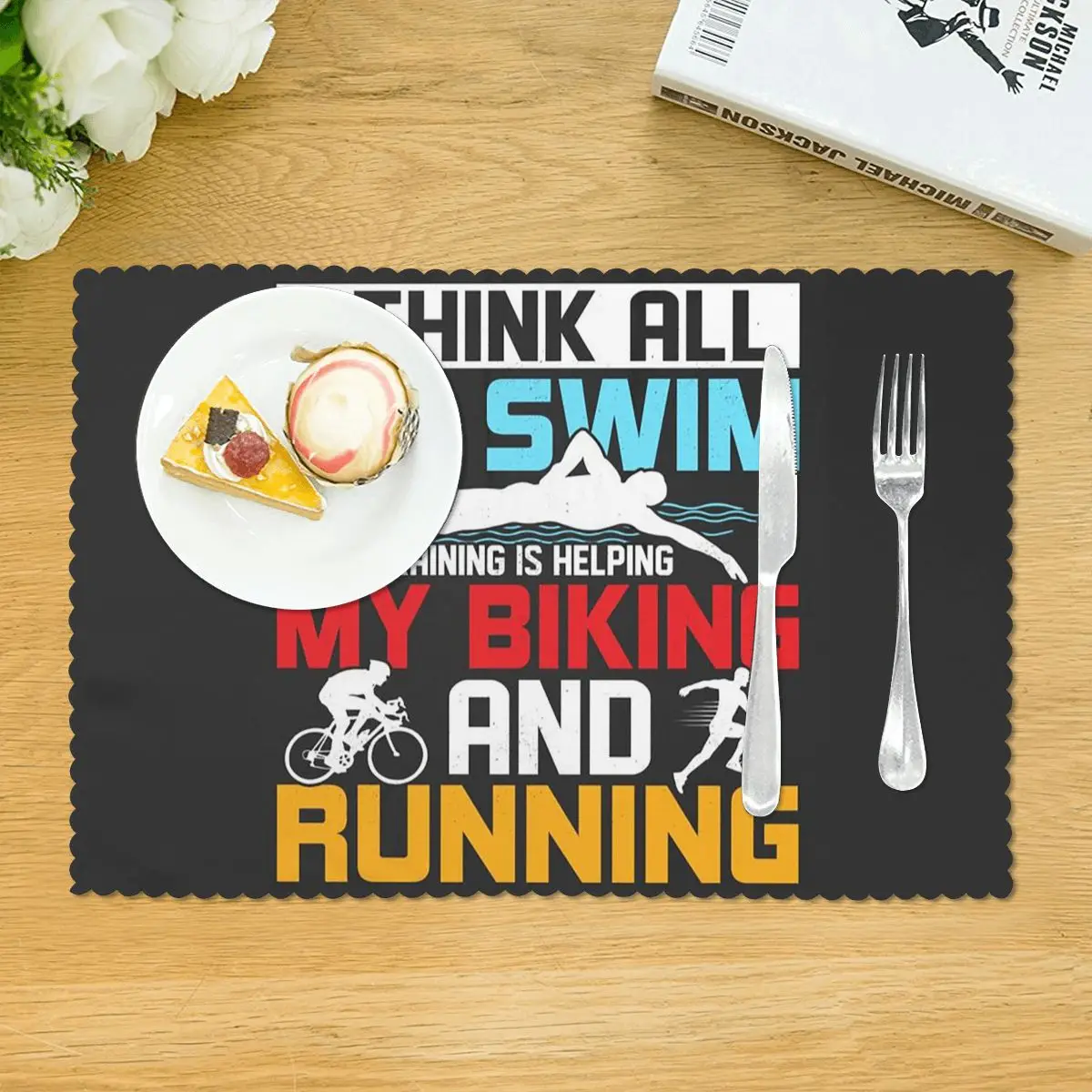 Triathlon Swimming Cycling Running Placemat Heat Resistant Plate Mat for Dining Table Bowl Coaster Super Absorbent Mats