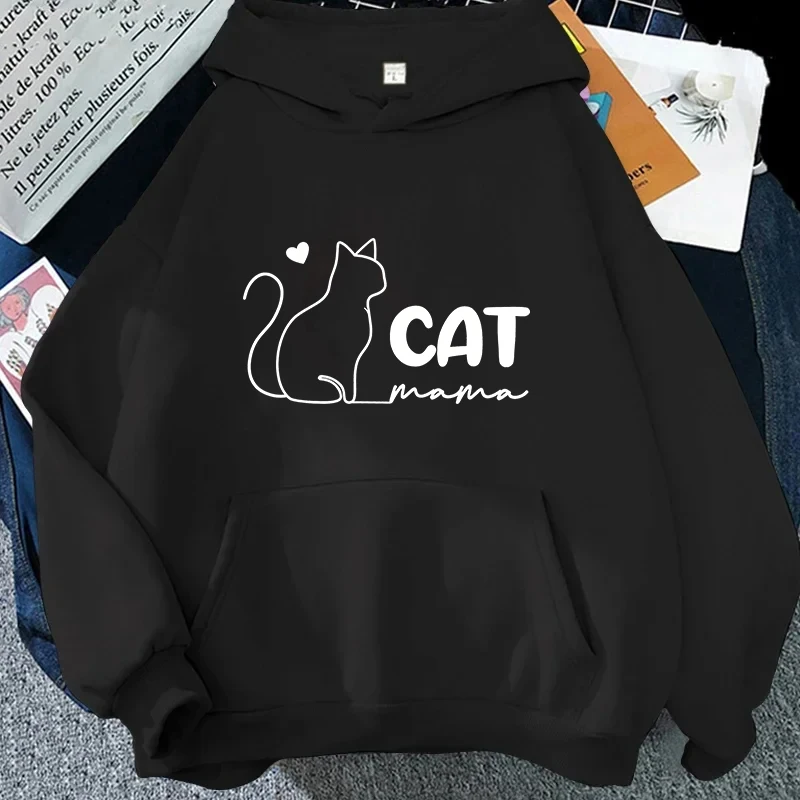 Cat Mama Print Hoodies Fashion Casual Long Sleeve Sweatshirts for Autumn Winter Clothing Mom Sportwear Fashion Women Clothes