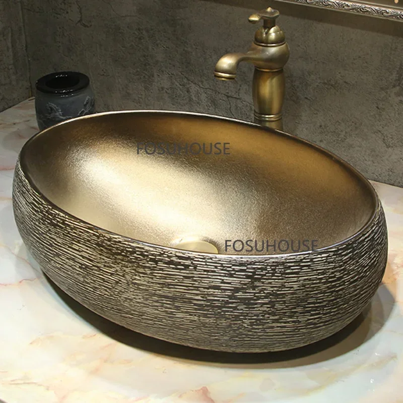 American Ceramics Bathroom Sink Bathroom Fixture Hotel Washbasin Bathroom Gold Large Creative for Country House Sinks