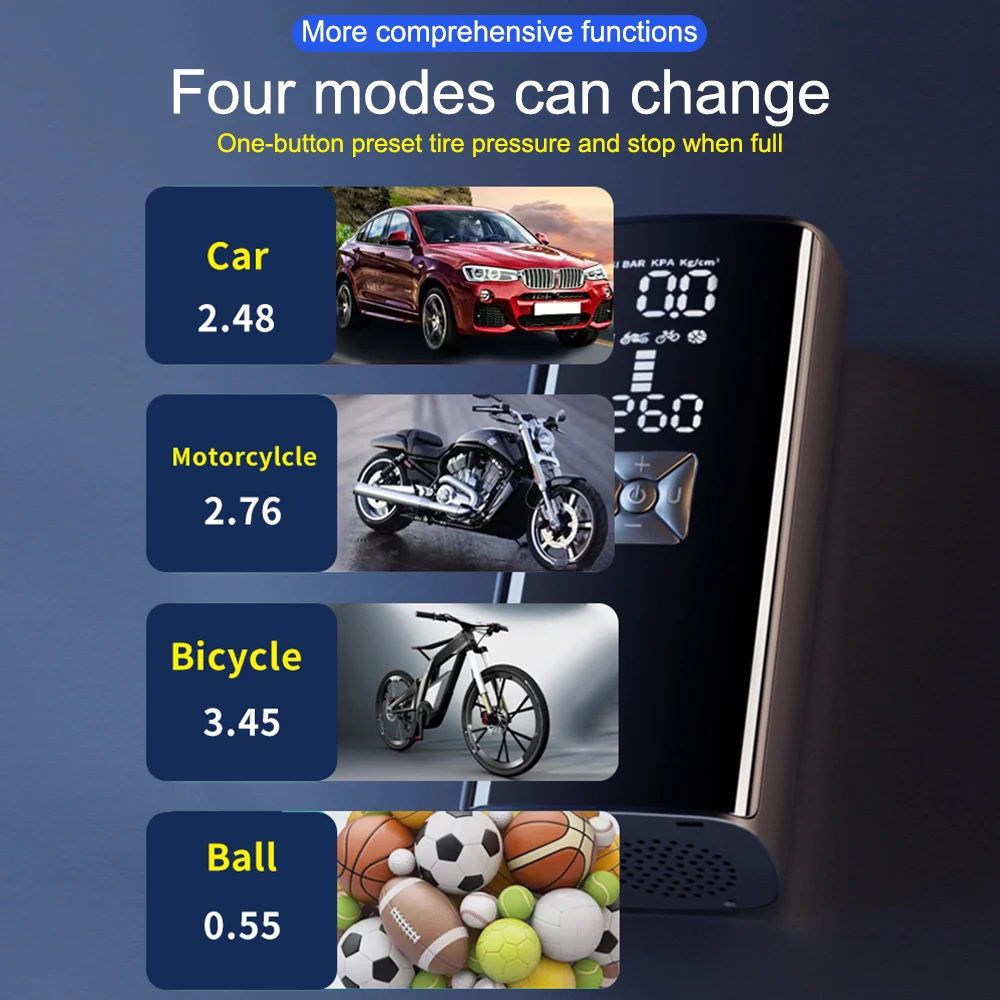 Tire Air Pump Tire Pressure Test With LED Flashlight Car Air Compressor 4000mAh Portable Inflator Digital 150PSI
