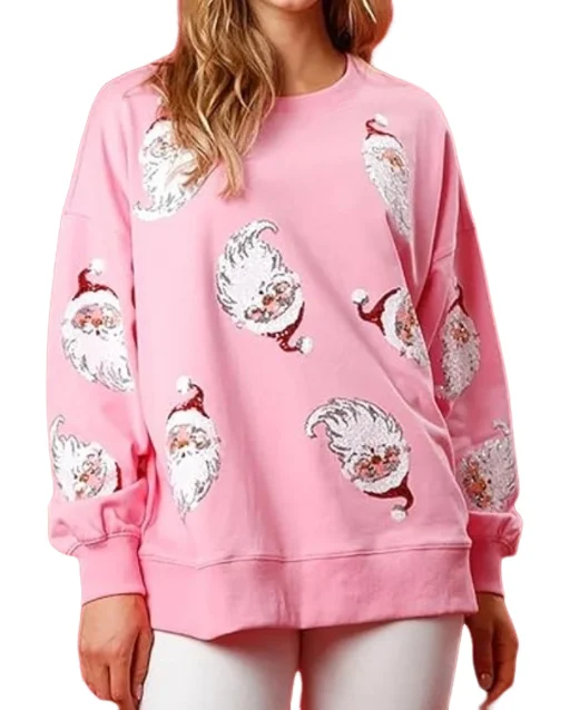 Y2K Women's Sweater 2023 Autumn and Winter New Fashion Casual Round Neck Christmas Print Loose Sequin Sweater Female Clothing