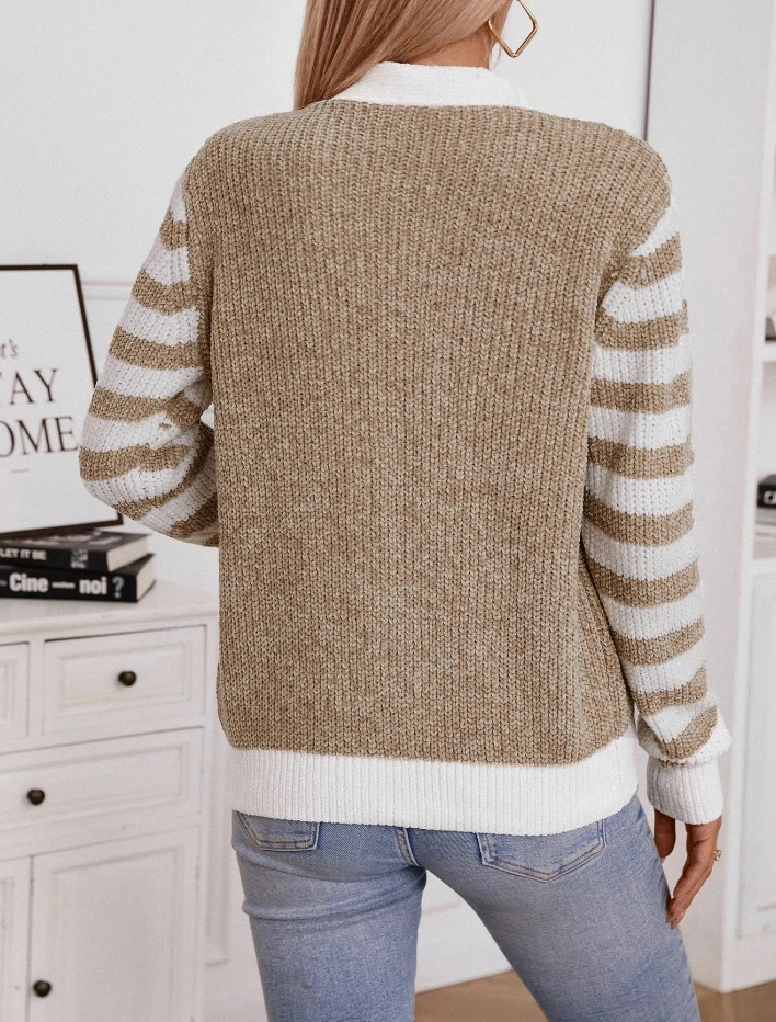 Autumn Clothes Striped Button Knit Cardigan Casual Versatile Loose Sweater Cardigan for Women Quick Delivery of Spot Goods