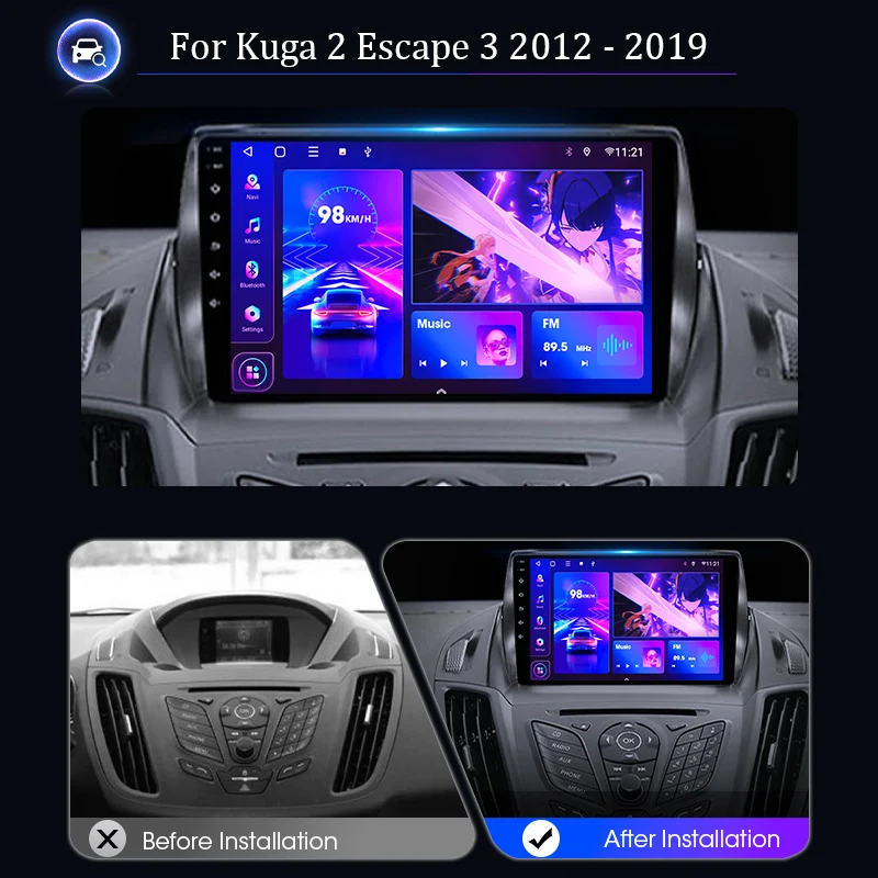 Srnubi 2 Din Android 11 Car Radio for Ford C-MAX Kuga 2 Escape 3 2012 - 2019 Multimedia Player Carplay Navigation GPS Head Unit