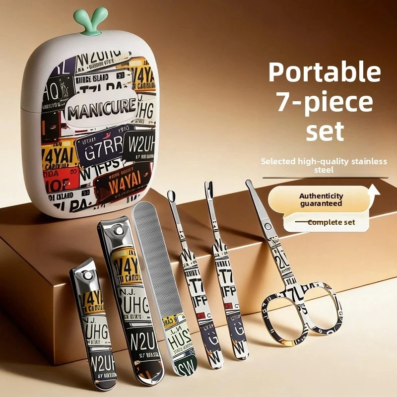 

Professional Premium New Graffiti Vintage 6Pcs Stainless Steel Manicure Pedicure Kit, Ear Pick Nail File Sharp Clippers Tools
