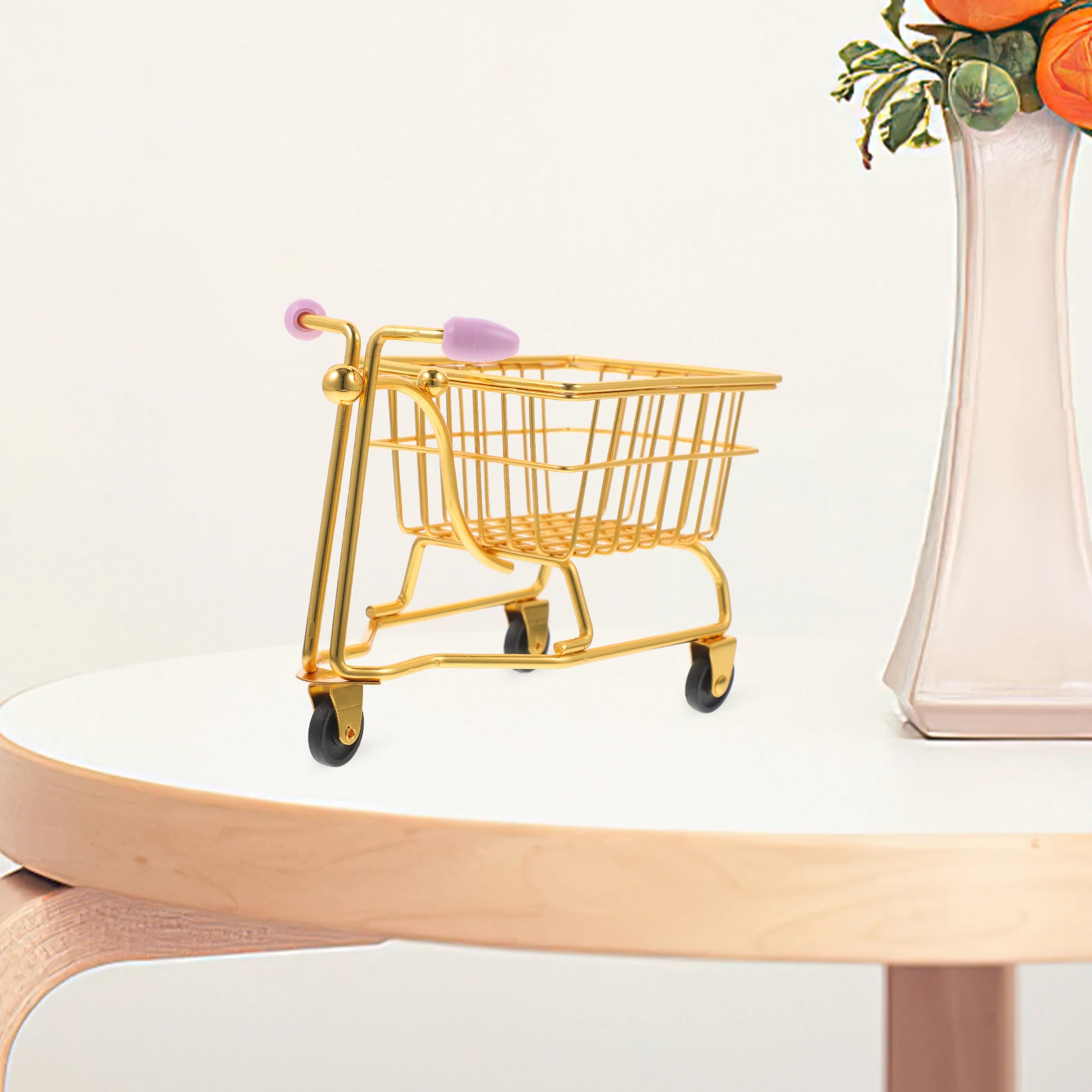 

1pc Mini Shopping Cart Makeup Sponge Holder Organizer Iron Storage Basket for Home Office Decorative Utility Handcart