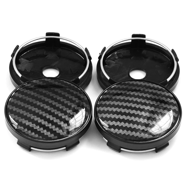 4pcs 60mm with 56mm Aluminum+Resin 3D Carbon Fiber Pattern Logo Car Wheel Center Hub Cap Dust-proof Cover Car Accessories