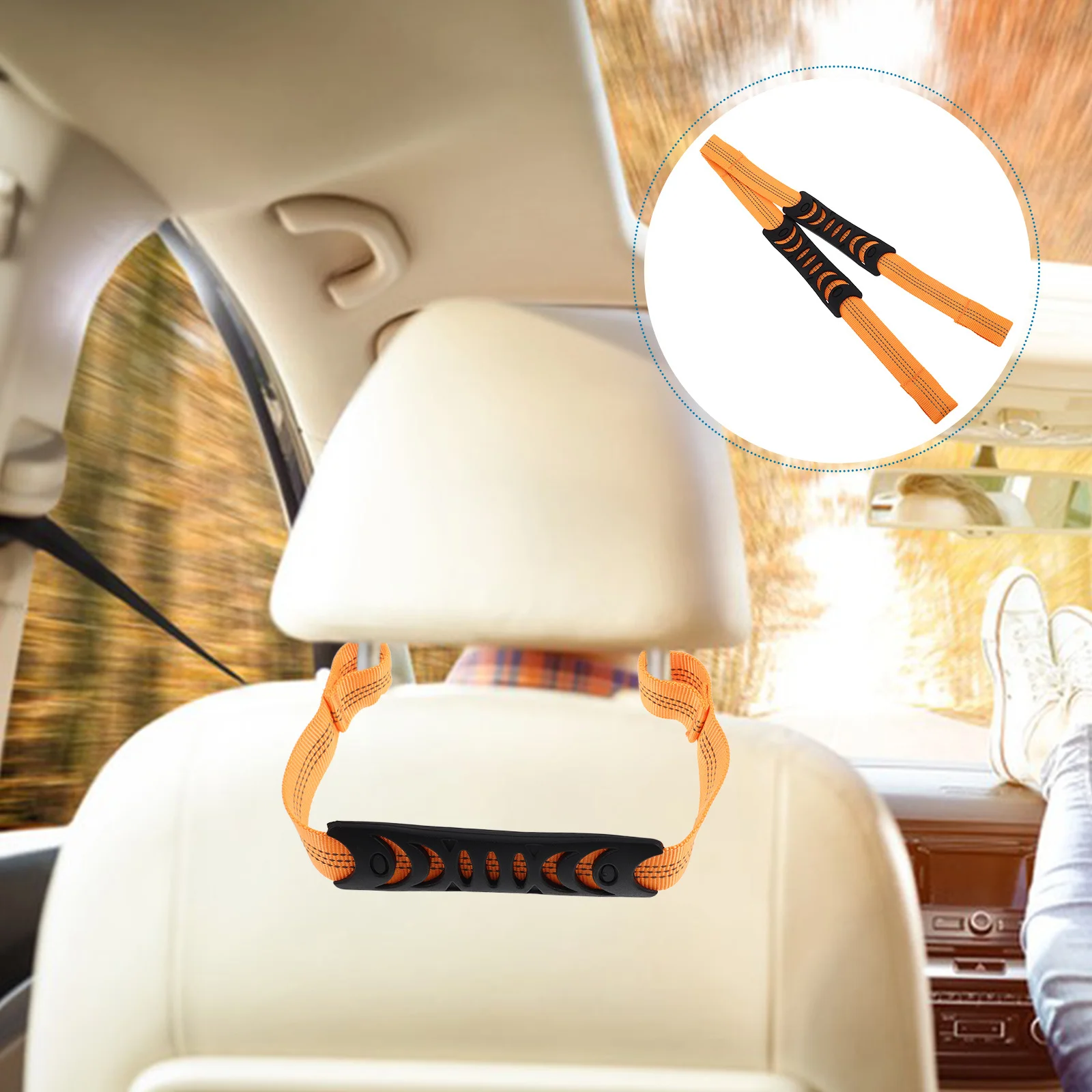 

2pcs Car Safety Grab Handle Heavy Duty Headrest Strap For Rear Seat Passenger Support Portable Vehicle Assist Grip Car