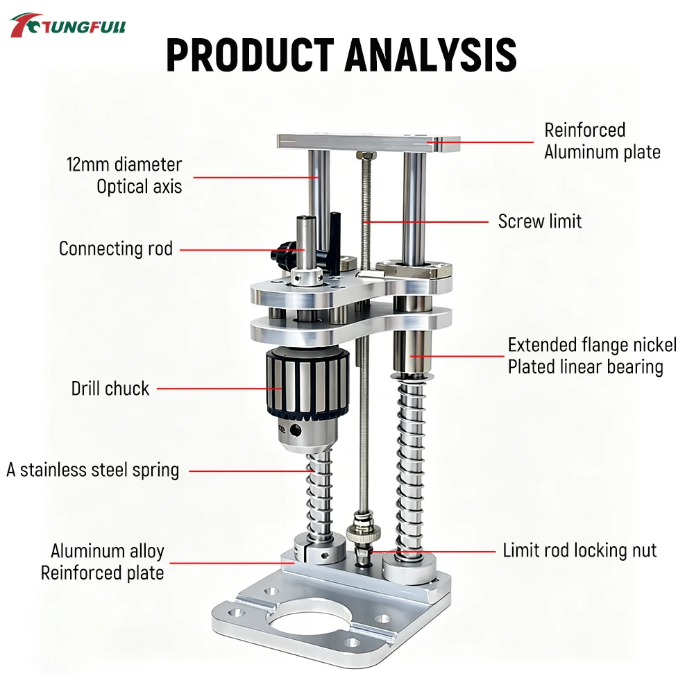 Drill Press Stand Aluminum Alloy Drill Holder Mini Desktop Vertical Bracket for Cordless Electric Drill Woodworking DIY TUNGFULL