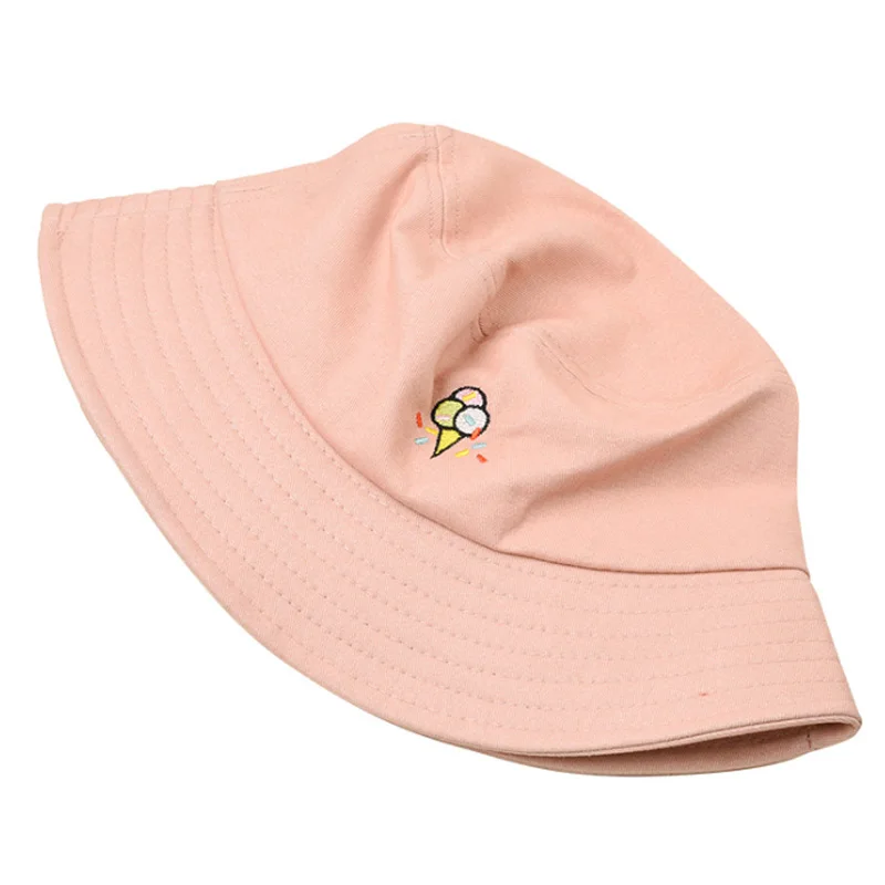 2019 embroidery bucket cap unisex cute ice cream hip hop summer visor cap