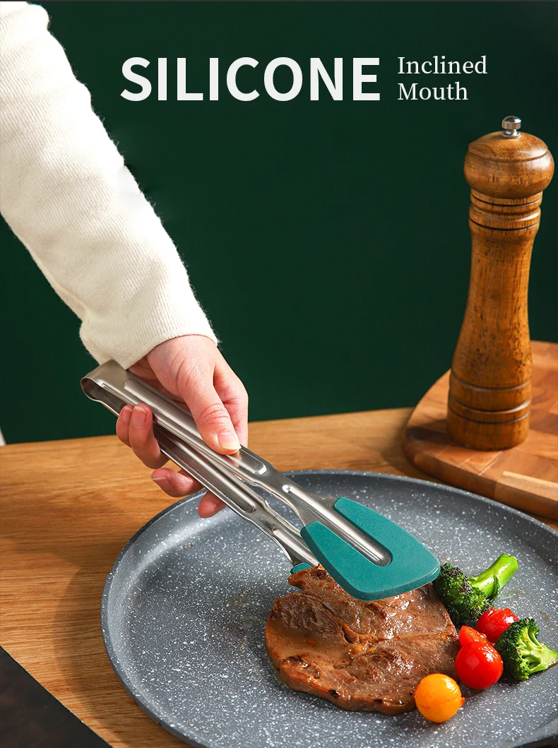 

Non-stick Pan Dedicated Steak Clip Stainless Steel Barbecue Clip High Temperature Resistant Silicone Kitchen Barbecue Clip