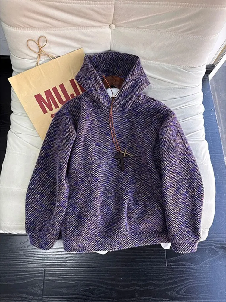 

Cleanfit Monet Purple Fleece Hoodie Men's Autumn Winter Knitted Base Layer American Heavyweight Hooded Jacket Casual Loose Fit
