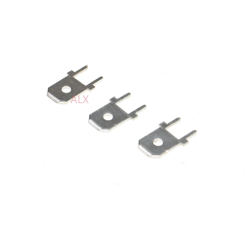 100pcs 6.3 Insert Elbow Solder Terminals 6.3mm Copper Male Crimp PCB Block Board Terminals