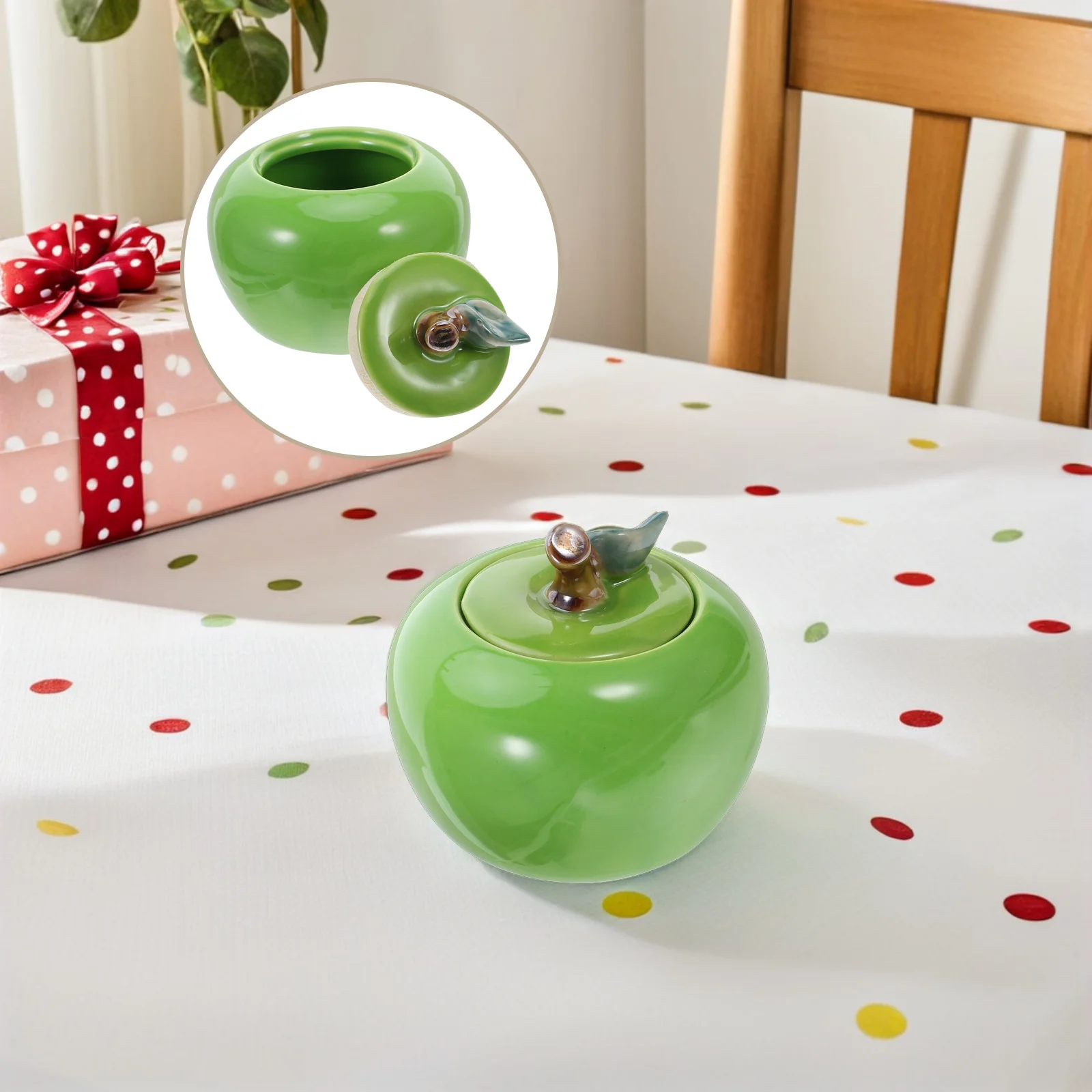 

Ceramic Apple Candy Jar Lid Decorative Tabletop Canister Kitchen Countertop Cookie Sugar Container Festive Party Holiday Gift