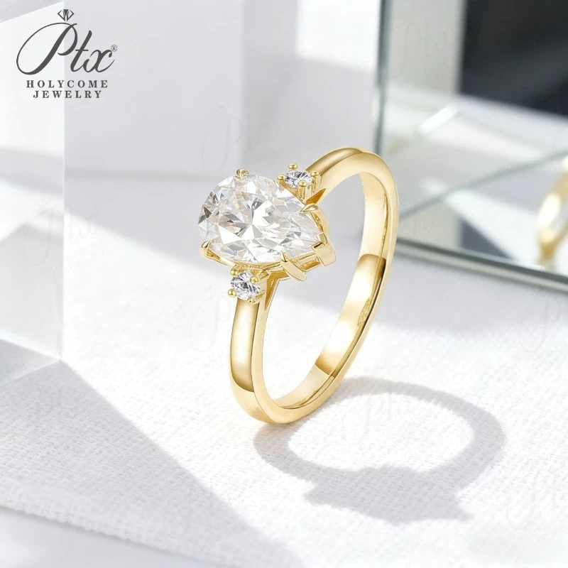 

Moissanite 10K/14K/18K Gold Pear Cut Ring Dainty Stackable Wedding Band Unique Fine Jewelry Gift for Women Fiancée Bride