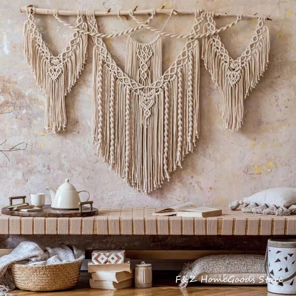 

Large Macrame Wall Hangding Tapestry Bohemian Style Geometric Art Decor Chic Handicrafts Woven For Home House Bedroom Background