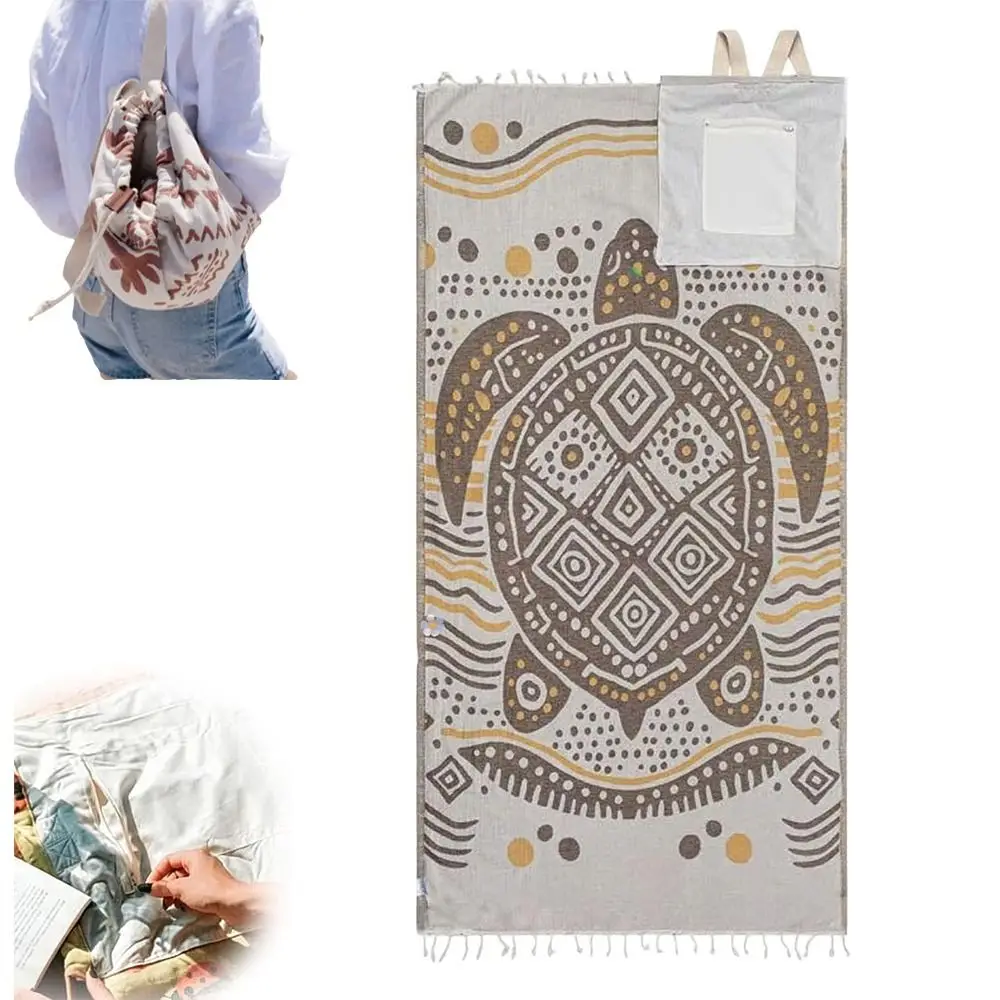 2-in-1 Convertible Towel & Backpack Wearable Quick-Dry Beach Towel Oversized with Inner Zip Pocket Beach Bag