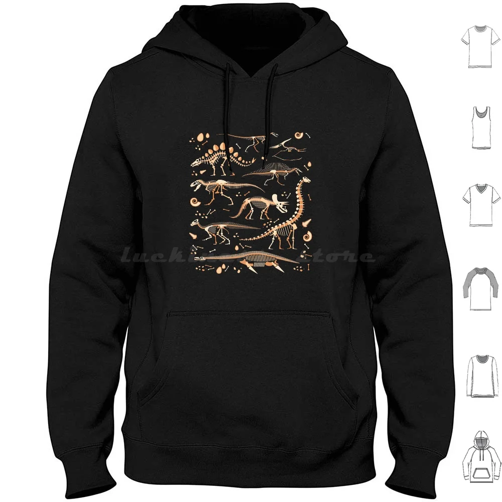 

Dinosaur Skeleton Paleontologist Gift Hoodie Cotton Long Sleeve Dinosaurs T Rex Skull Bones Prehistoric Tyrannosaurus Animal