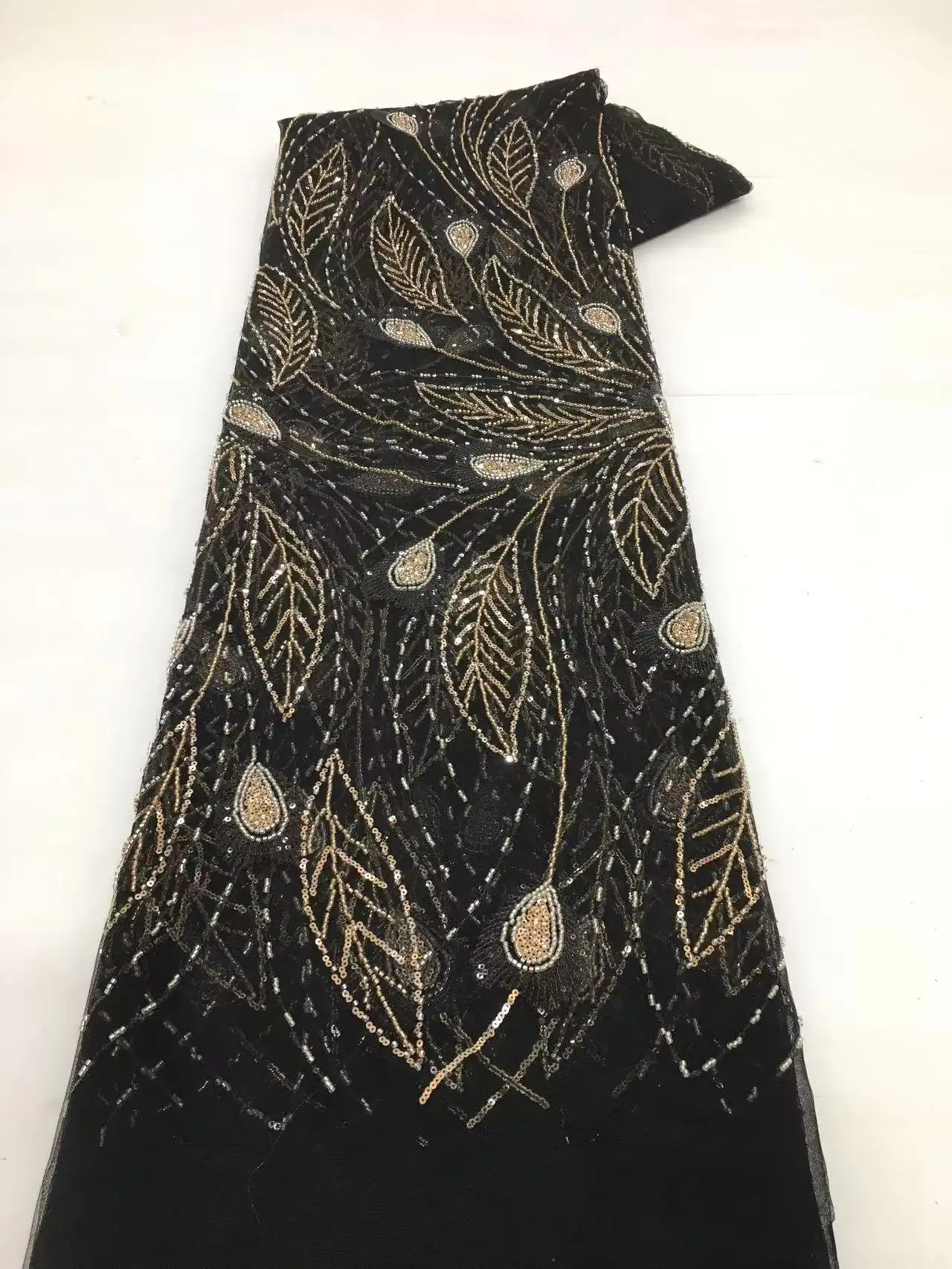 

Высококачественная африканская кружевная ткань с блестками и бисером, 2026, французская вышивка бисером для шитья нигерийских свадебных платьев