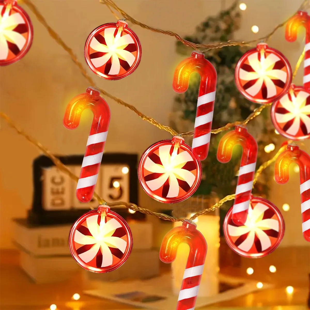 1pc 10/20/30 LED Red Walking Stick And Candy String Lights Fairy Atmosphere Hanging Lamp Battery Powered Suitable For Home Decor