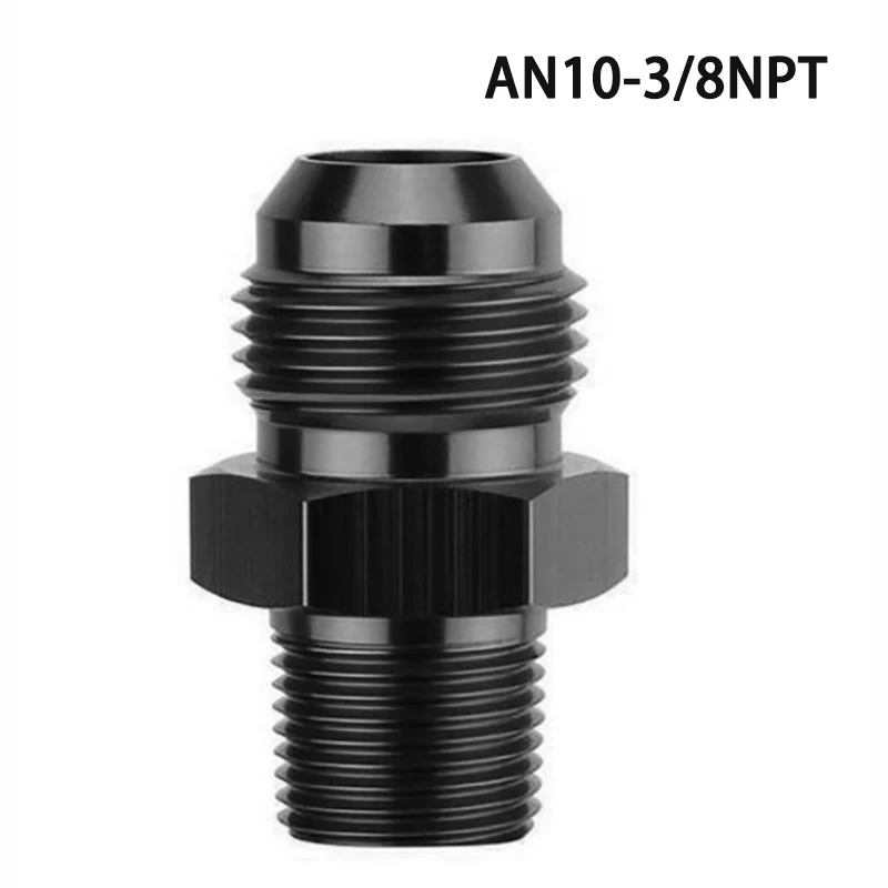 Aluminum 10AN Male Flare to 3/8 NPT Male Fuel Hose Fitting Adapter Straight Black Anodized JIC 10 AN 7/8-14 to 3/8 NPT Thread Pi