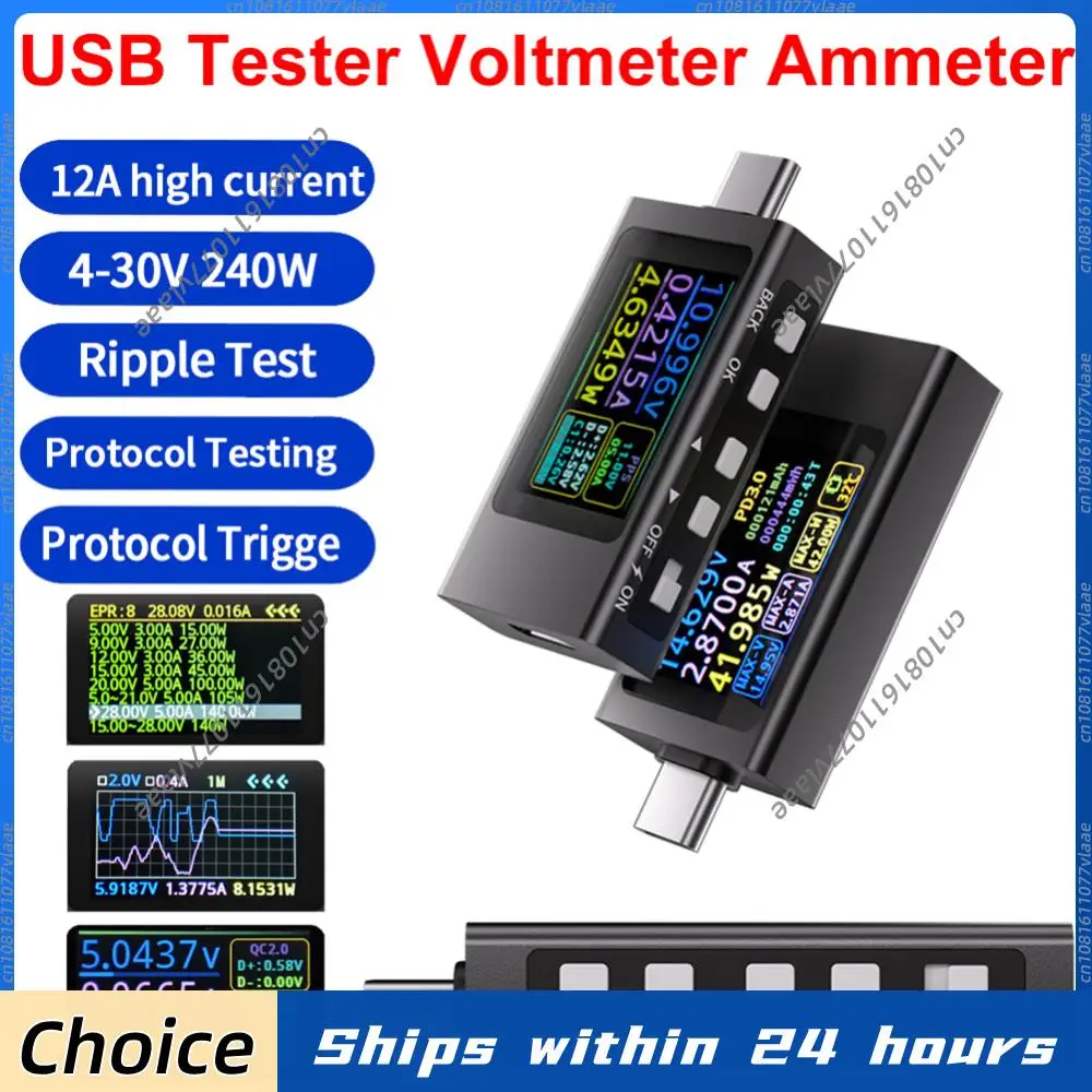 

Монитор тока и напряжения Type-C, 4-30В постоянного тока, 0-12А, тестер зарядки мобильных телефонов, измеритель мощности, вольтметр, амперметр