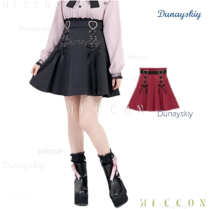 Jirai Kei Lolita หญิงผู้หญิง Kawii โบว์เสื้อสีชมพูสีดําชุดกระโปรงเสื้อแขนยาว Y2K น่ารักนักเรียนญี่ปุ่น Roleplay