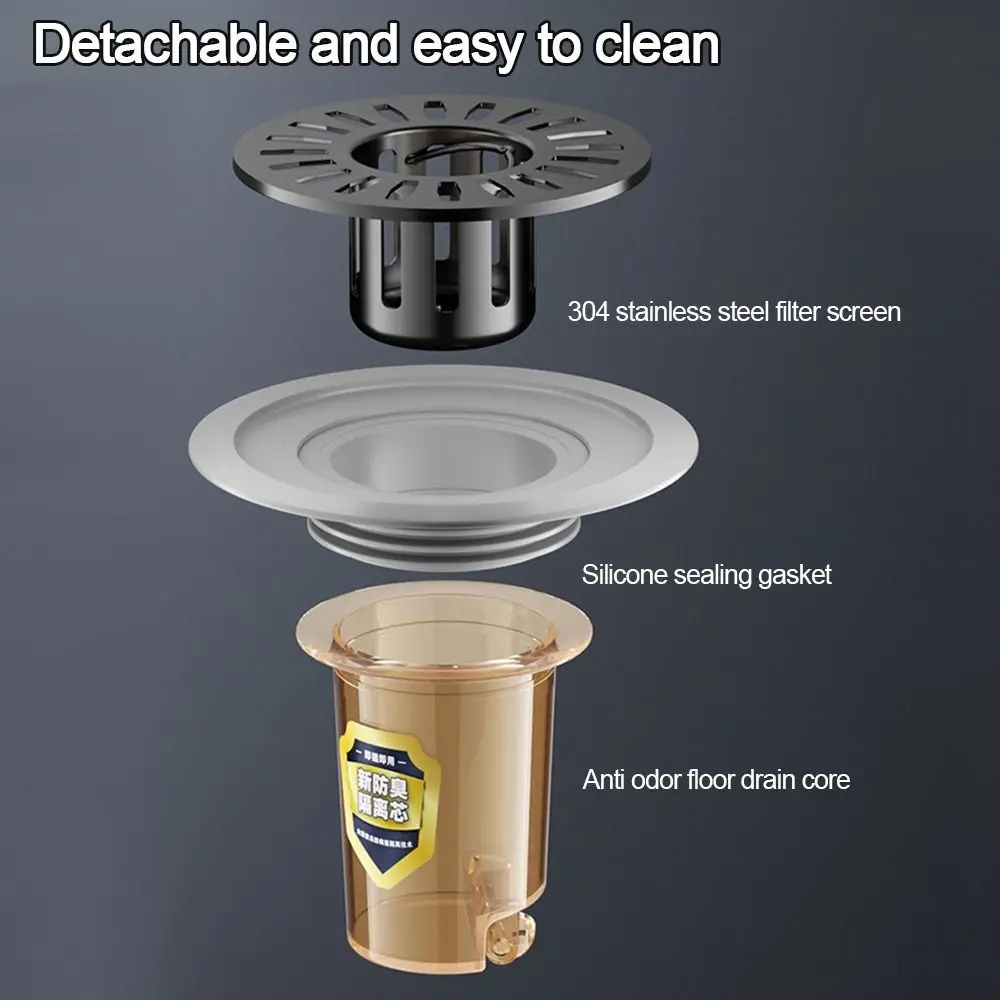 Stainless Steel Floor Drain Core Insect Proof Anti Odor Removable Seal Stopper Easy Install Odor Control Basin Drain Filter