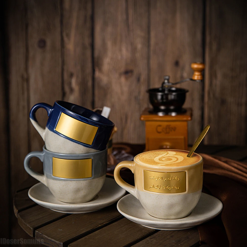 Middle Eastern Inscriptions Saudi Style Creative Ceramic Couples Milk Ice Coffee Cup Tea Cup Office Cup and Saucer Set Gifts