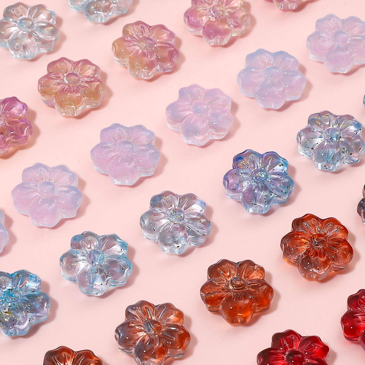 10Pcs 14MM Cherry Blossoms Glass Spacer Beads for Needlework Jewelry Making Handmade Diy Bracelet Necklace Accessories